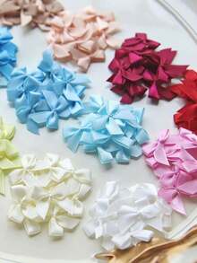 100pcs Mini Satin Bow, Assorted Colors - Polyester Handmade No Feather Bows, DIY Crafts, Garment Accessories, And Elegant Gift Wrapping Decorations - Mini Bow - View 4