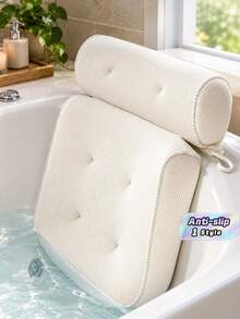 Luxury Spa Bathtub Pillow With Suction Cups - 3D Breathable Mesh Fabric, Non-Slip, Machine Washable, With Hooks For Easy Storage. Bathroom Decor, Fall Decor, Bathroom Accessories, Back-To-School Season. - Bath pillow - View 1