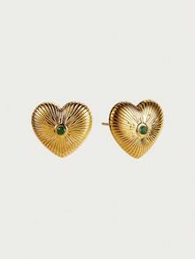 Glisma 18K Gold Plated Classic Heart Earrings, Suitable For Party, Nightclub, Shopping, Vintage, Premium, Rhinestones, Heart Shape, Western Jewelry, - Yellow Gold - View 4