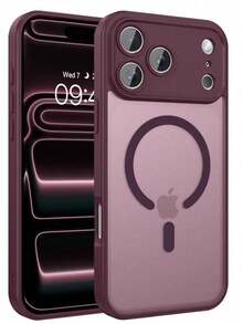 Teckwe 手機殼：奢華磁吸無線充電手機殼，相容 iPhone 18 17 16 15 14 13 12 11 Pro Max Plus Air，磨砂半透明硬殼防震防摔鏡頭保護套，手機配件，簡約設計，耐用材質，高品質手機殼，電子配件 - 酒紅色 - 查看 12