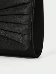SHECARRY Ladies' Fashion Black Satin Pleated Hard Shell Clutch Bag, Exquisite Flower Rhinestone Buckle, For Parties, Dinners, Weddings, Dress Matching - Black - View 8