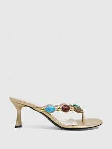 CUCCOO SZL Ladies' Elegant Summer Gold PU-Faced High-Heeled Slippers - Gold - View 3