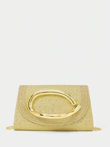 SHECARRY Ladies Fashion Gold Full Diamond Dinner Bag, Exquisite Metal Buckle Clutch Bag, For Parties, Festivals, Weddings, Dress Matching - Champagne - View 6