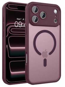Teckwe 手機殼：奢華磁吸無線充電手機殼，相容 iPhone 18 17 16 15 14 13 12 11 Pro Max Plus Air，磨砂半透明硬殼防震防摔鏡頭保護套，手機配件，簡約設計，耐用材質，高品質手機殼，電子配件 - 酒紅色 - 查看 13