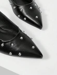 Mnmlis Women's Silver Rivet Pointed Toe Backless Flat Shoes With Adjustable Buckle Straps Retro Vacation Versatile Flat Loafers - Black - View 4