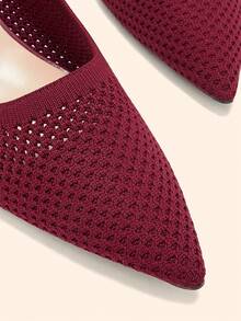 CUCCOO BASICS Ladies' Pointed Breathable Mesh Back Strap High-Heeled Commuting Style Low Vamp Daily Date Versatile High-Heeled Shoes - Burgundy - View 4