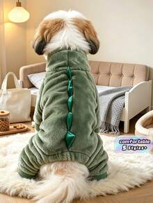 1件裝恐龍寵物四足連身衣，搖粒絨狗狗服裝，適合小型犬與貓的秋冬保暖穿搭 - 星際恐龍 - 查看 1