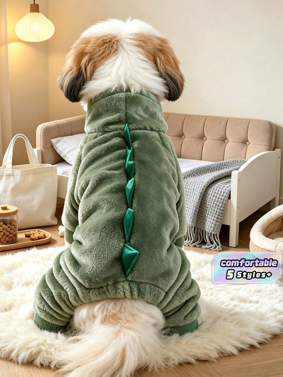 1件裝恐龍寵物四足連身衣,搖粒絨狗狗服裝,適合小型犬與貓的秋冬保暖穿搭 - 星際恐龍 - 查看 1