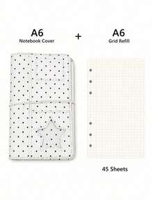 Muroi Mono Korean Style Polka Dot Denim A6 Notebook, Polka Dot Cloth Notebook Shell, Simple Korean Style Polka Dot Cloth A6 Loose Leaf Notebook, Student DIY Notebook, Portable Notebook, Adjustable Cover For Notebook, Front And Rear Storage Function Metal Loose Leaf Clip, Sturdy And Durable Diary Notebook Material, Daily Writing Travel Diary School Office Supplies, Birthday And Back To School Season Simple Style Notebook Gift. - multicolor - View 10