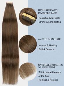 20PCS Straight Tape In Human Hair Extensions 100% Real Remy Human Hair 14-24inches Natural High Quality 50G/Pack For Salon Silky Seamless Invisible PU Tape In Hair Extensions - S4A - View 4