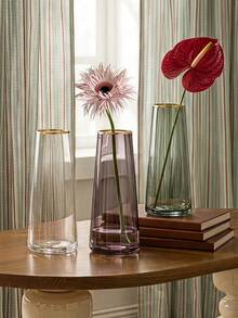 Cirelle 1pc Tapered Glass Vase With Gold Rim, Modern Tabletop Vase, Decorative Floral Container For Fresh And Dried Botanicals, Home Accent For Dining Side Console Table - multicolor - View 1