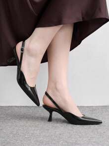 CUCCOO BIZCHIC 女款黑色扣飾優雅戶外尖頭slingback高跟鞋，適合夏季畢業舞會、度假及其他場合，兼具商務休閒、春假、復活節與聖誕假期氛圍 - 黑色3 - 查看 3