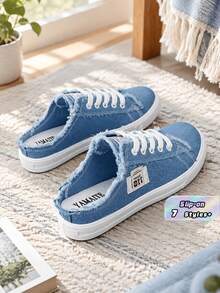 Women'S Casual Canvas Slip-On Flat Sneakers Loafer Shoes - Blue - View 1