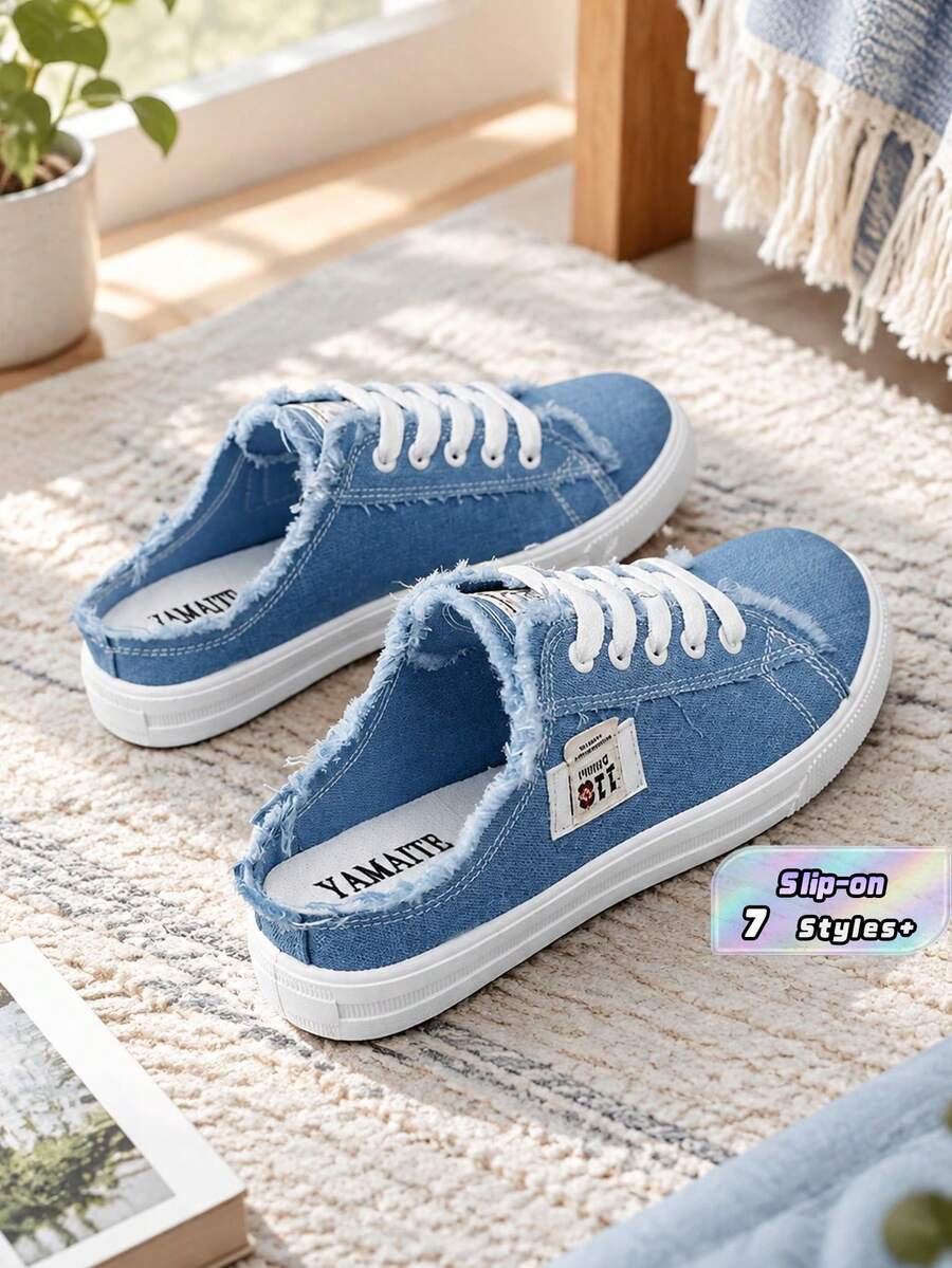 Women'S Casual Canvas Slip-On Flat Sneakers Loafer Shoes - Blue - View 1