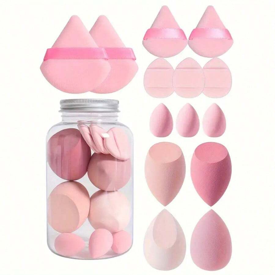 Random Set – 4 Beauty Sponges (Random Bottle & Packaging), 2 Regular Powder Puffs, 2 Small Powder Puffs, 3 Small Beauty Sponges, 3 Small Finger Pads; Foundation Sponges For Liquid Foundation - Multicolor - View 1