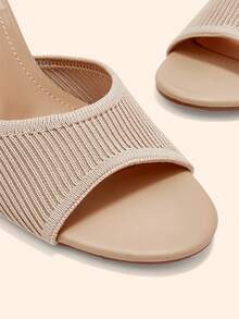 CUCCOO BASICS Women's Fashion Sexy Round Toe Woven Striped Fabric Basic Slippers, High Heels Lacquered Cone Heels. Light And Slouchy Mules Shoes. Suitable - Khaki - View 4