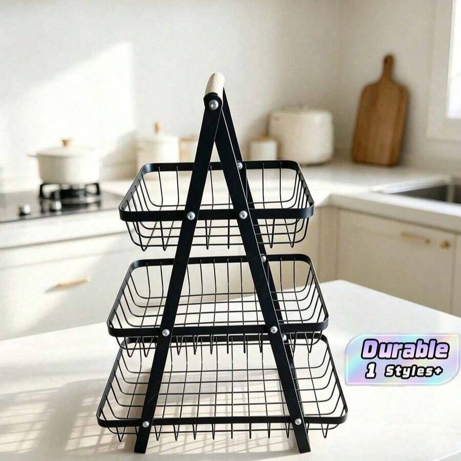 Multi-Layer Fruit & Vegetable Storage Basket For Kitchen - Black - View 1
