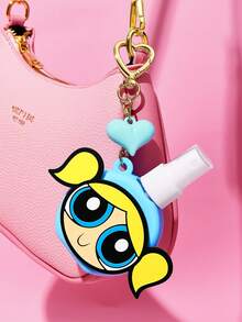 THE POWERPUFF GIRLS X SHEIN 60ml/2oz 心形熊可補充噴霧瓶附吊飾鑰匙圈，便攜式酒精、香水與液體儲存瓶，適合旅行與日常攜帶 - 藍色 - 查看 1