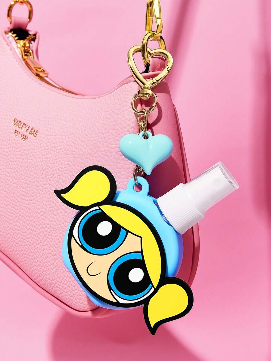 THE POWERPUFF GIRLS X SHEIN 60ml/2oz 心形熊可補充噴霧瓶附吊飾鑰匙圈,便攜式酒精、香水與液體儲存瓶,適合旅行與日常攜帶 - 藍色 - 查看 1