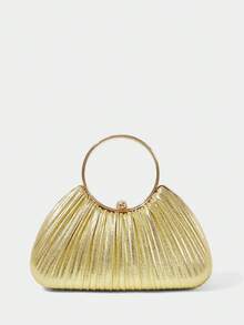 SHECARRY Ladies Fashionable Elegant Exquisite Simple Golden Folded Handheld Dinner Bag, Party Dating Banquet Wedding Ball Night Club - Gold - View 4
