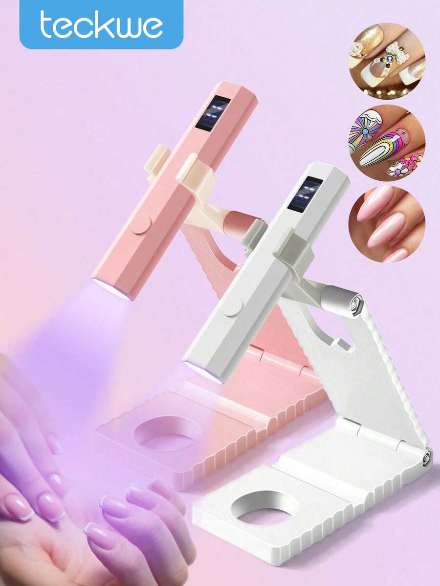 Teckwe 便攜式手持美甲烘燈,UV/LED美甲固化燈,適用所有凝膠指甲油美甲工具,可充電快乾美甲燈,2合1套裝含支架與美甲燈,萬聖節派對 - 彩色 - 查看 1