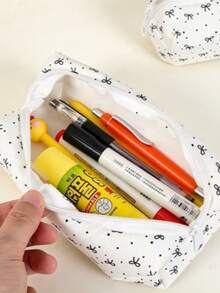 1pc Cute Large Capacity Cosmetic & Stationery Storage Bag, Bow Decor Pencil Case Back To School,Pencil Pouch,School Bag - Single Piece - View 2