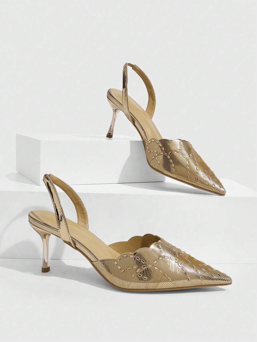 CUCCOO SZL Ladies Gorgeous Glitter Fabric Back Empty Heels Ladies Pointed Party Heels - Rose Gold - View 1