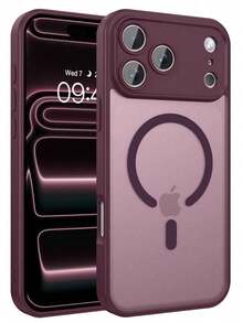 Teckwe 手機殼：奢華磁吸無線充電手機殼，相容 iPhone 18 17 16 15 14 13 12 11 Pro Max Plus Air，磨砂半透明硬殼防震防摔鏡頭保護套，手機配件，簡約設計，耐用材質，高品質手機殼，電子配件 - 酒紅色 - 查看 9