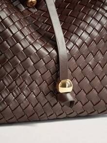 Wovira Women's Fashion Brown Handbag, Exquisite Hand-Woven Bucket Bag, For Daily, Commuting, Shopping, Vacation, Travel - Coffee Brown - View 6
