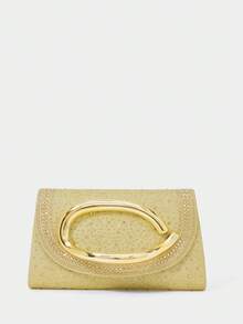 SHECARRY Ladies Fashion Gold Full Diamond Dinner Bag, Exquisite Metal Buckle Clutch Bag, For Parties, Festivals, Weddings, Dress Matching - Champagne - View 2