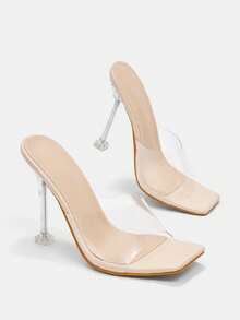 Glitzique Ladies Fish Mouth Teething Muller Transparent Heel Summer Breathable Transparent Stiletto Women's Sandals - Apricot - View 2