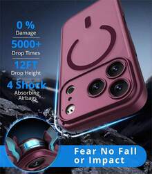 Teckwe 手機殼：奢華磁吸無線充電手機殼，相容 iPhone 18 17 16 15 14 13 12 11 Pro Max Plus Air，磨砂半透明硬殼防震防摔鏡頭保護套，手機配件，簡約設計，耐用材質，高品質手機殼，電子配件 - 酒紅色 - 查看 7