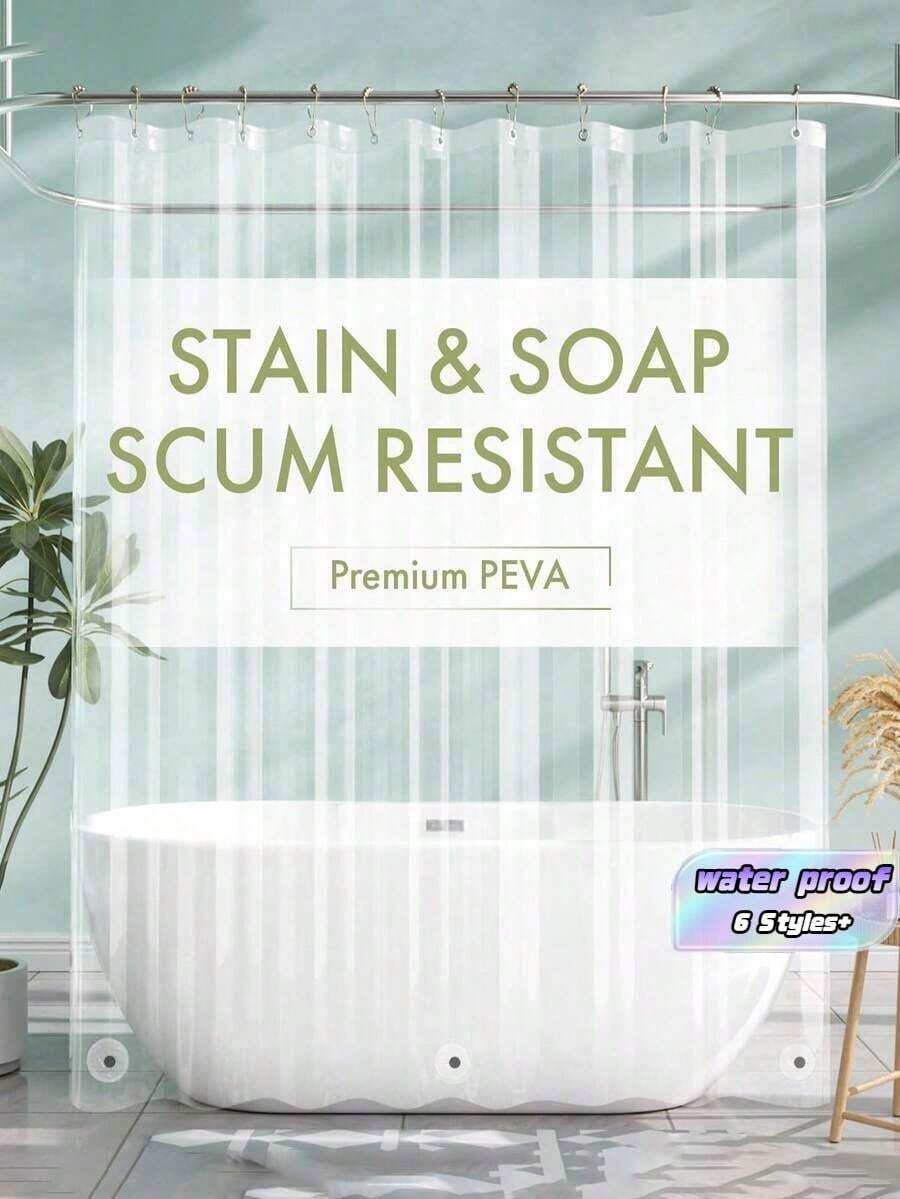 1 Fully Transparent, Waterproof, And Mildew-Resistant Bathroom Shower Curtain (PEVA Material; Waterproof And Wind-Resistant) - Home Bathroom Decor, Autumn Decor, Bathroom Accessories, Back-To-School Essential - Clear - View 1