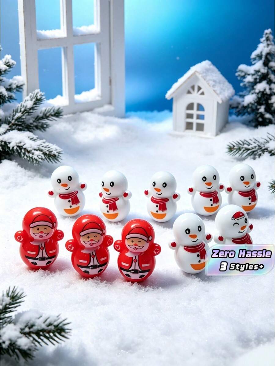 Julbordsprydnad i tumbler-stil, mini-ornament med tomte och snögubbe, skrivbordsdekoration med rebound-design, liten julklapp som strumpfyllare - Standard - Visa 1