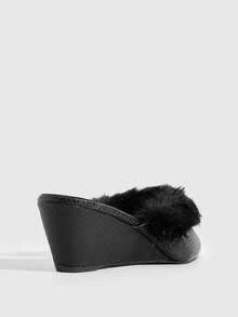 CUCCOO SZL Women's Snake Pattern Imitation Wool Decorative Pointed Wedge Heels, Heelless Lace-Up Fashion Sliding Shoes - Black snake pattern - View 5