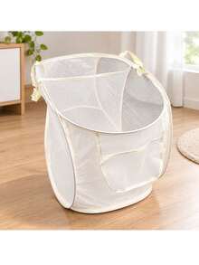 BreathableLaundry Basket, Foldable Dirty Clothes Storage Basket, Room/Bathroom Storage Basket - Beige - View 6