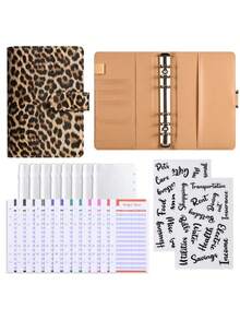 1PC A6 Leopard Print Zipper Planner - PU Leather Budget Binder With Cash Pocket, Expense Tracker Notebook, Travel Organizer, Multi-Functional Ring Notebook For Travel & Office-Coffee Brown - Coffee Brown - View 2