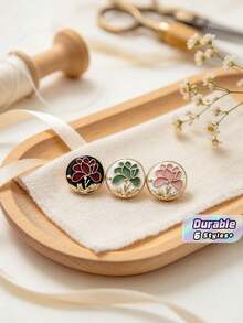 Bộ 10 nút kim loại tròn hoa sen 3D cao cấp phong cách Trung Quốc, sơn dầu, phụ kiện cài trang trí khâu tay cho áo khoác len, vest, áo lông và quần áo may mặc - 10pcs - Xem 1