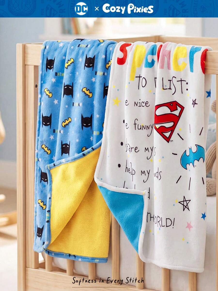 BATMAN X Cozy Pixies SUPERMAN X Cozy Pixies 1 Piece Baby Blanket Superman Pattern, Suitable For Newborn Plush Blankets, Soft And Comfortable, Newborn Gift - Multicolor - View 1