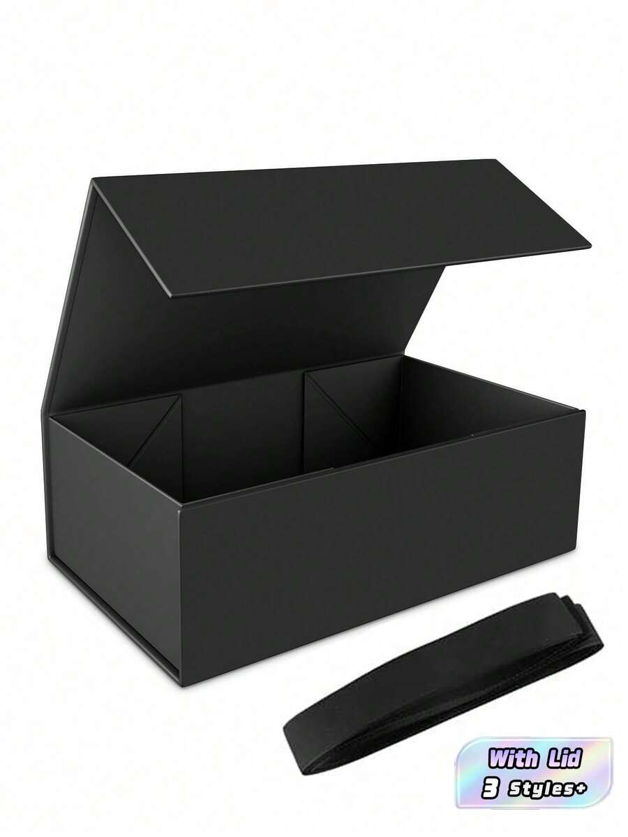 1pc Black Gift Box, 12in * 8.7in * 4.2in Rectangular Collapsible Gift Box With Lid & Magnetic Closure, For Groom Proposal, Wedding, Christmas, Halloween And Birthday Gift Packaging (Ribbon Included) - Black - View 1