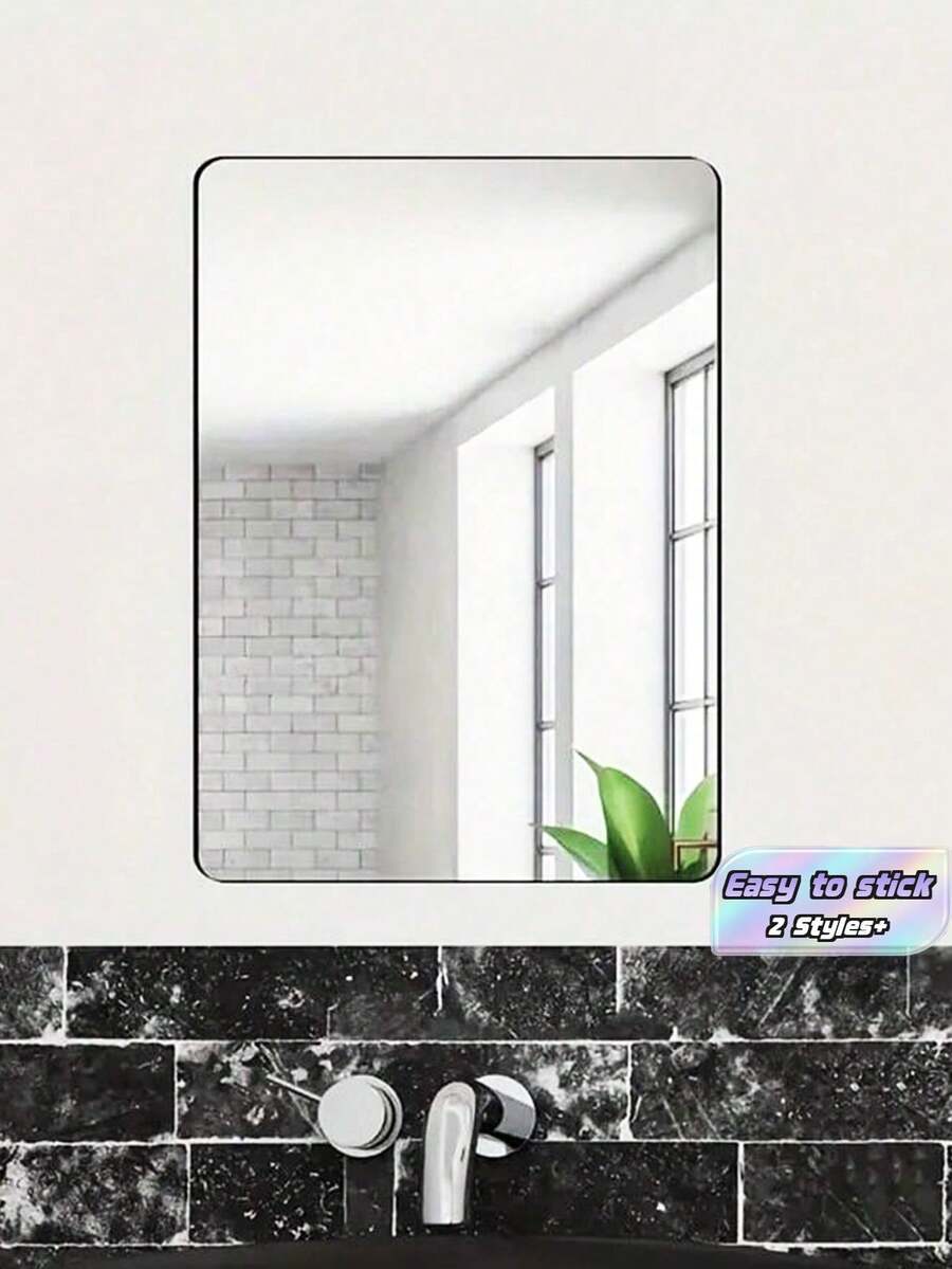 1pc Rectangular Acrylic/PC Wall Mirror Sticker – Silver 3D Wall Mirror, Self-Adhesive Mirror, Makeup Mirror, Wall Decal – Suitable For Living Room, Bathroom, And Bedroom Wall Decor - multicolor - View 1