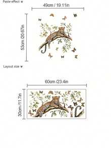 1Set PVC Self Adhesive Waterproof Removable Creative Relaxing Nature Inspired Branch Leopard Butterfly Pattern Wall Decals Stickers For Living Room Hallway Bedroom Home Decor Art Gift - one-size - View 5