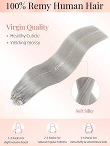 50 Strands Microlink Hair Extensions Human Hair, Silver Gray Micro Loop Design, Silky Straight Micro Bead Texture, Premium Healthy Remy Hair, Easy To Install, Ideal For Women Daily Styling, Hair Volume Boosting And Halloween Cosplay Occasions - SSilver Gray - View 2