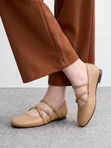 CUCCOO BIZCHIC Women's Fashion Round Toe Brown Flat Shoes, Suitable For Dating And Commuting Fall Shoes - Brown - View 3