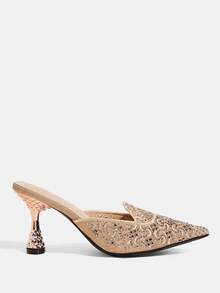 CUCCOO TILAWA Champagne Embroidery Pattern Elegant Sexy Pointed Women's High Heels - Exquisite And Fashionable Design, With A Pedal Design Stiletto Women - Champagne - View 9