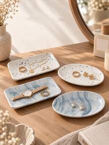 Haus Hana 1pc Ceramic Tray, Multi-Purpose Organizer For Towels, Jewelry, Keys, Perfume, Vanity Desk, Entryway, Bathroom, Hotel, Restaurant, Elegant Home Decor - Multicolor - View 1