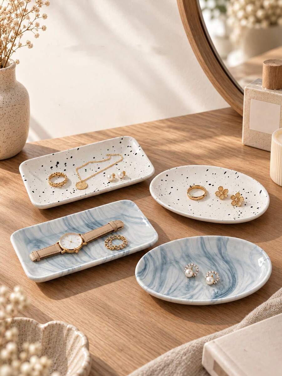 Haus Hana 1pc Ceramic Tray, Multi-Purpose Organizer For Towels, Jewelry, Keys, Perfume, Vanity Desk, Entryway, Bathroom, Hotel, Restaurant, Elegant Home Decor - Multicolor - View 1