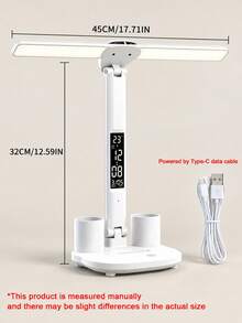 Dual‑Head LED Desk Lamp With Pen Holder Digital Clock Temperature Display Foldable Rechargeable Study Reading Table Lamp Home Office Dorm Decor - multicolor - View 6
