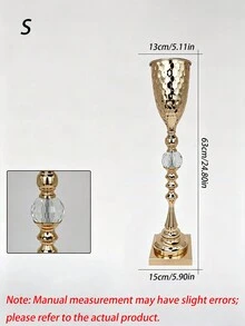 1件金色錘紋金屬花瓶，高杯形花架附水晶裝飾，婚禮桌面中心裝飾，3種尺寸可選：小號、中號、大號 - I - 查看 5