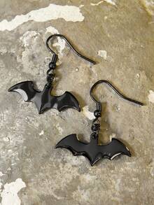 BATMAN X SHEIN Black Alloy Cool Earrings, Suitable For Daily Wear, Personality, Festival - Black - View 1